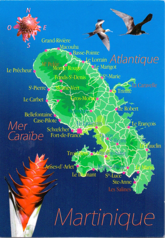 Martinique map postcard